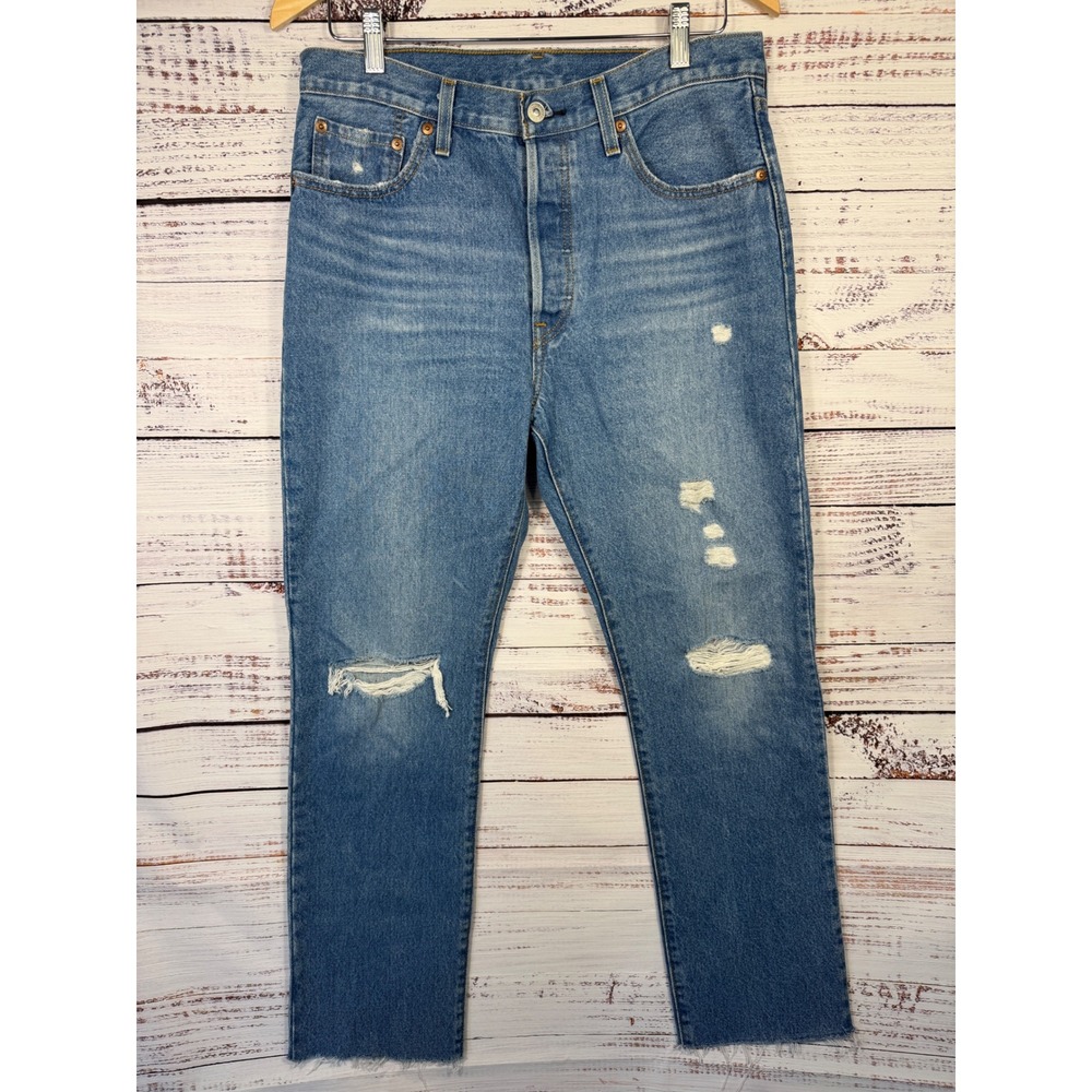 Levi's 501 Original Fit Jeans Women 29 Blue Distressed Raw Hem 12501-0434